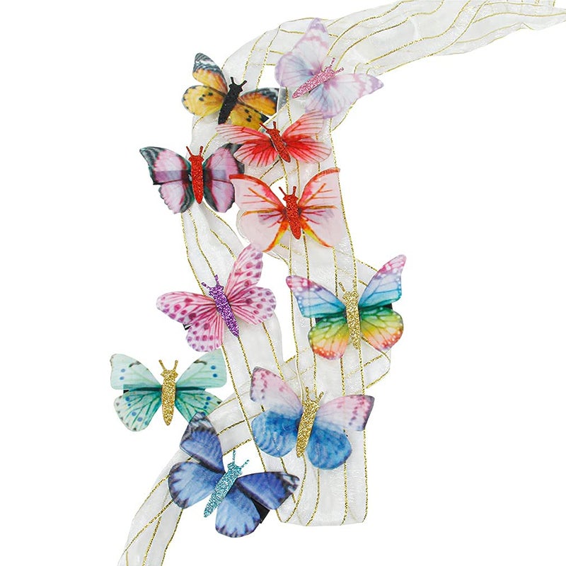 Shinon 10 Pcs Butterfly Hair Clips 3D Butterfly Wings Glitter Butterfly Hairpins Lightweight Cute Colorful Mesh Realistic Handmade Butterfly Barrettes Styling Pins for Women Girls Wedding Bridal Hair Styling Accessories with 200 multicolor mini rubber bands. (Classic Style) - Image 5