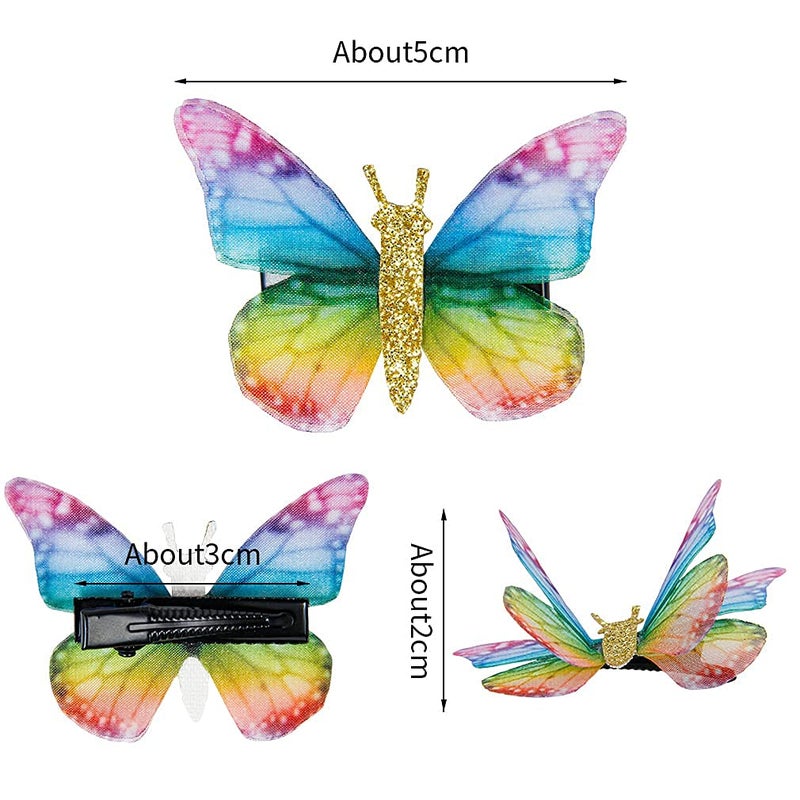 Shinon 10 Pcs Butterfly Hair Clips 3D Butterfly Wings Glitter Butterfly Hairpins Lightweight Cute Colorful Mesh Realistic Handmade Butterfly Barrettes Styling Pins for Women Girls Wedding Bridal Hair Styling Accessories with 200 multicolor mini rubber bands. (Classic Style) - Image 3