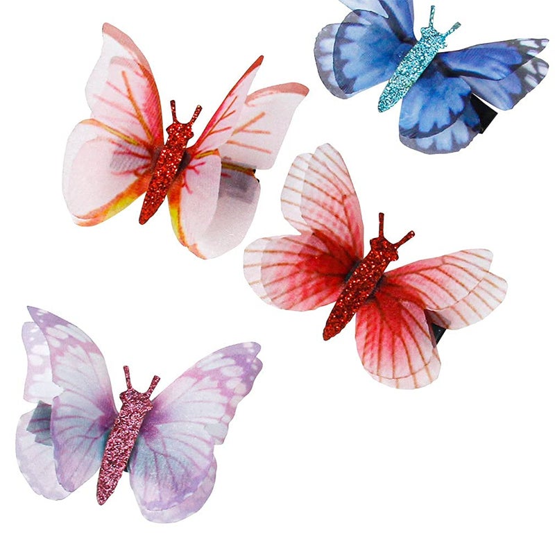 Shinon 10 Pcs Butterfly Hair Clips 3D Butterfly Wings Glitter Butterfly Hairpins Lightweight Cute Colorful Mesh Realistic Handmade Butterfly Barrettes Styling Pins for Women Girls Wedding Bridal Hair Styling Accessories with 200 multicolor mini rubber bands. (Classic Style) - Image 4