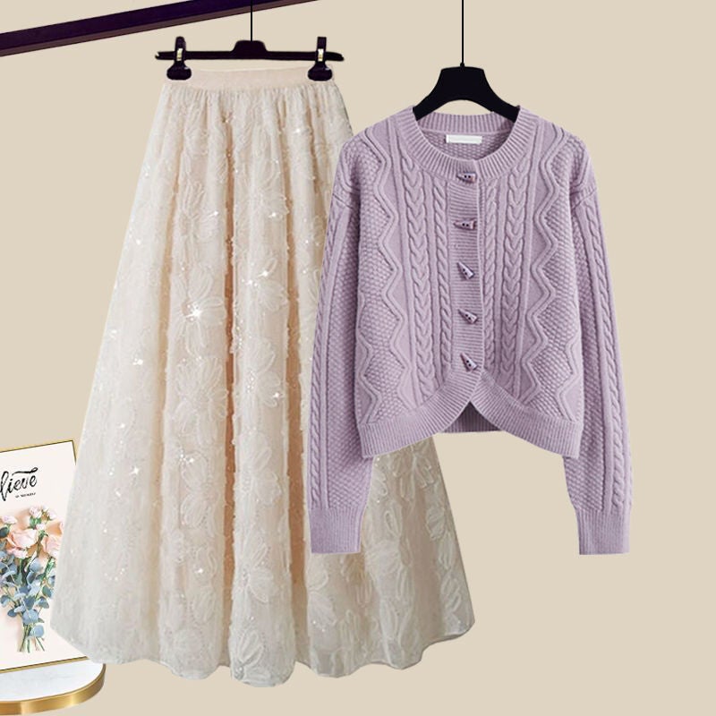 Small Milk Wear Women'S Belly Covering Sweater Skirt Set Skirt Two-Piece Set - Image 4