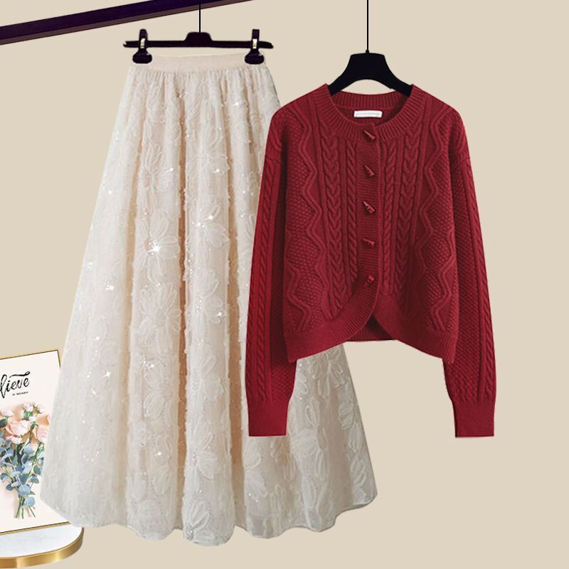 Small Milk Wear Women'S Belly Covering Sweater Skirt Set Skirt Two-Piece Set - Image 3