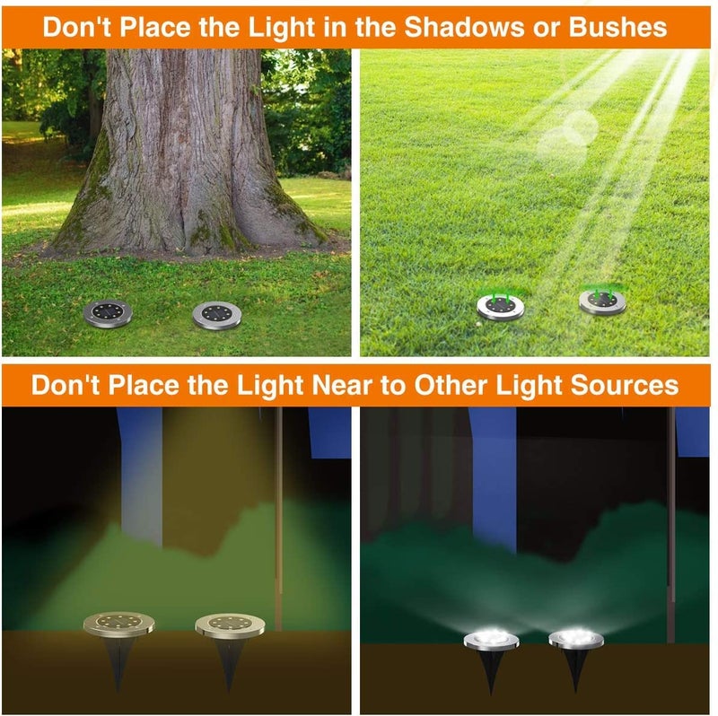 Solar Outdoor Floor Lights IP65 Waterproof Solar Garden Lights LED Solar Lights Landscape Lighting Garden Yard Path 8 LED White 8 - Image 2