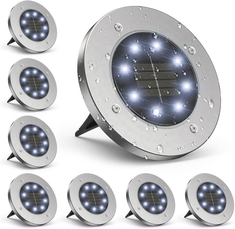Solar Outdoor Floor Lights IP65 Waterproof Solar Garden Lights LED Solar Lights Landscape Lighting Garden Yard Path 8 LED White 8 - Image 1
