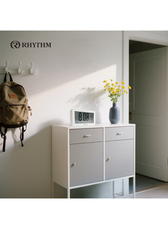 Rhythm Living Room Clock 2025 Model Home Lcd Large Screen Electronic Wall Clock Calendar No Drilling Desktop Clock Student Special Children's Alarm Clock 8rda83dl03 - Image 2