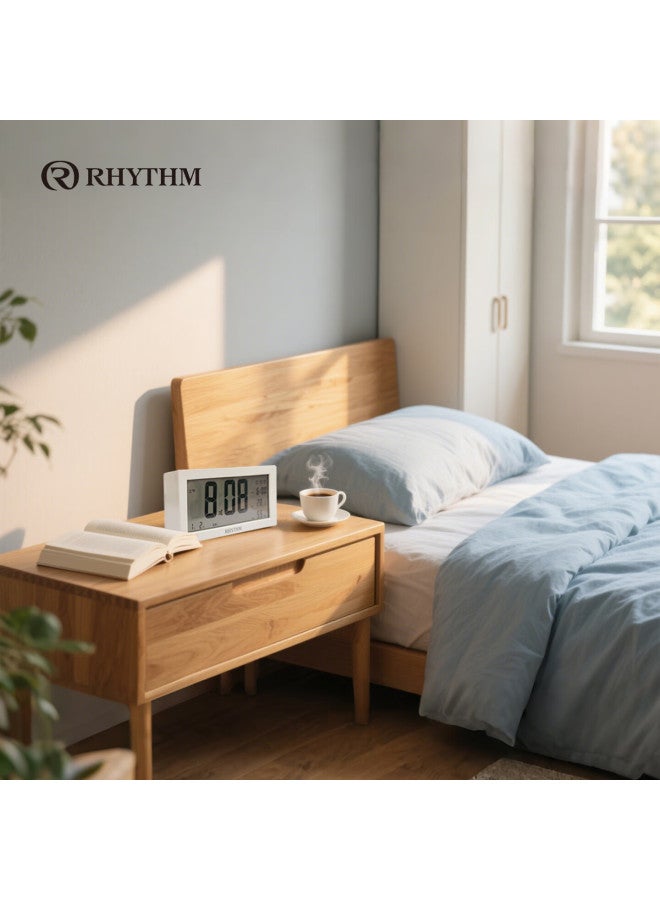 Rhythm Living Room Clock 2025 Model Home Lcd Large Screen Electronic Wall Clock Calendar No Drilling Desktop Clock Student Special Children's Alarm Clock 8rda83dl03 - Image 1