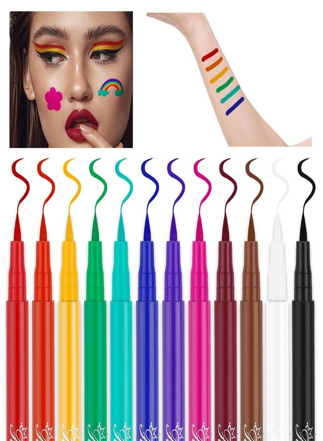 DENESTUP 12 Colors Liquid Eyeliner Set, Colorful Neon Eyeliner Pencil Matte Colored Pen Waterproof Long Lasting Pigmented Rainbow Eye Liner Halloween Christmas Makeup Gift Kit for Women (multcolor) - Image 4