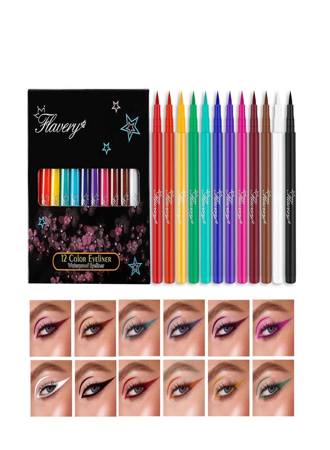 DENESTUP 12 Colors Liquid Eyeliner Set, Colorful Neon Eyeliner Pencil Matte Colored Pen Waterproof Long Lasting Pigmented Rainbow Eye Liner Halloween Christmas Makeup Gift Kit for Women (multcolor) - Image 1