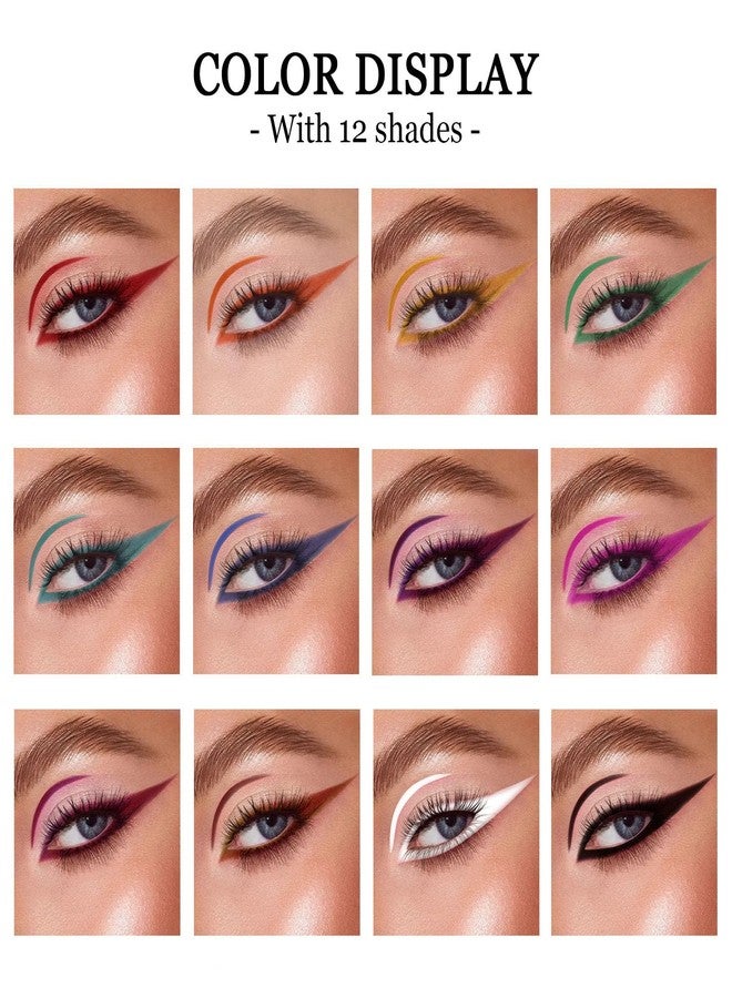 DENESTUP 12 Colors Liquid Eyeliner Set, Colorful Neon Eyeliner Pencil Matte Colored Pen Waterproof Long Lasting Pigmented Rainbow Eye Liner Halloween Christmas Makeup Gift Kit for Women (multcolor) - Image 3