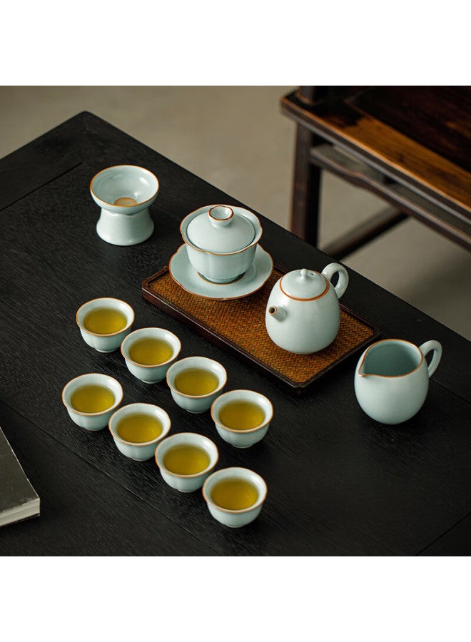 Tangfeng Li Guilian Ru Kiln Tea Set High-end Gift Tea Set Full Set Song Yun Mo Shang Huakai 13-piece Gift Box - Image 1
