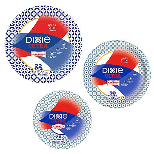 Paper Plates/Bowls Dixie Ultra Heavy Duty Paper Plate  Bowl Bundle Large Plate 10 116 22 ct Medium Plate 8 12 30 ct and Bowl 26 ct Styles May Vary