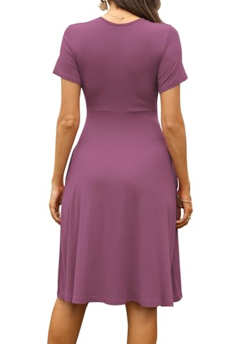 WEACZZY Women Summer Casual Short Sleeve Dresses Empire Waist Dress with Pockets,Mauve,M - Image 3