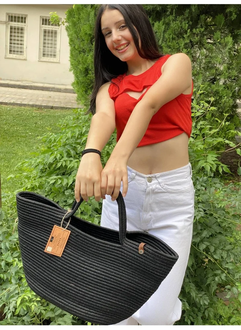 BDZ Deri BDZ Leather Jute Straw Look Handbag Beach Bag Shoulder Bag