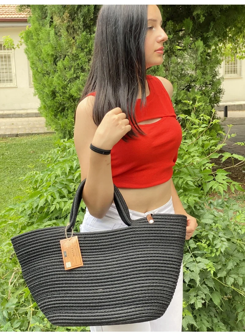 BDZ Deri BDZ Leather Jute Straw Look Handbag Beach Bag Shoulder Bag