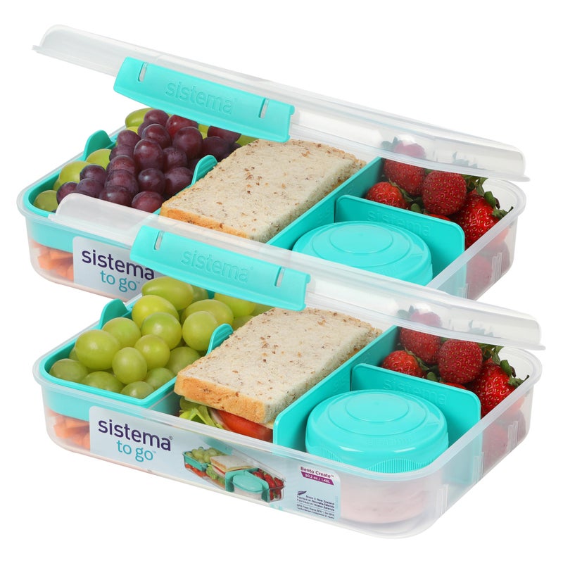 Sistema TO GO Bento Box Create 148 L School Lunch Boxes With Compartments Snack Pot BPAFree 2 Count Minty Teal