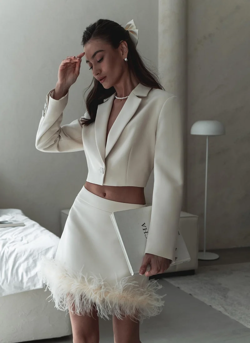 Lichi  Cropped jacket with rhinestone button for Women | Best Price UAE