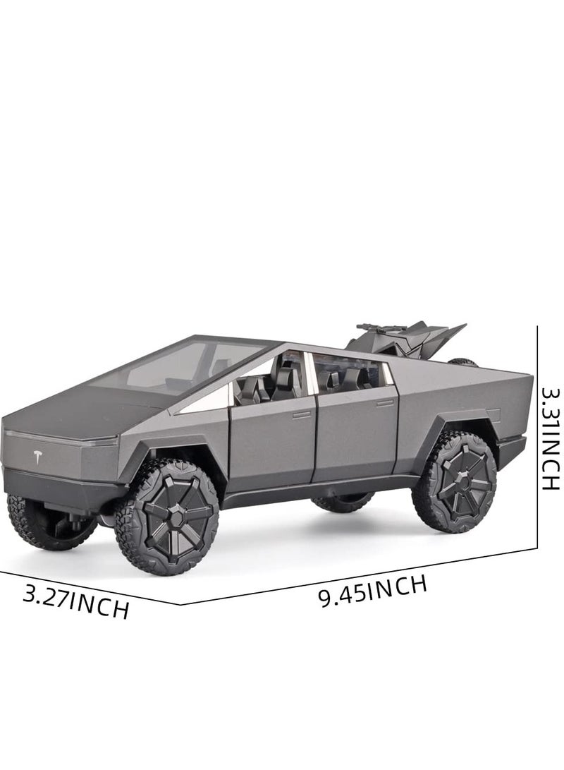 Boy Toy Pickup Truck 1/24 Die-cast Metal Model Car, with Sound and Light, Pull Back, Suitable for Children Aged 3 and Above as Birthday Gifts (Gray, Equipped with Beach Motorcycle)