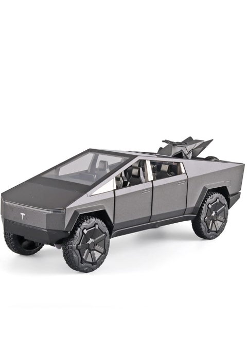 Boy Toy Pickup Truck 1/24 Die-cast Metal Model Car, with Sound and Light, Pull Back, Suitable for Children Aged 3 and Above as Birthday Gifts (Gray, Equipped with Beach Motorcycle)