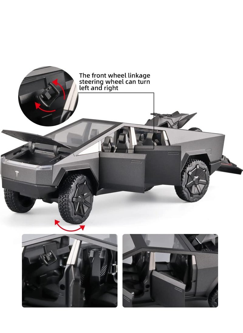 XiuWoo Boy Toy Pickup Truck 1/24 Die-cast Metal Model Car, with Sound and Light, Pull Back, Suitable for Children Aged 3 and Above as Birthday Gifts (Gray, Equipped with Beach Motorcycle)  - Image 4