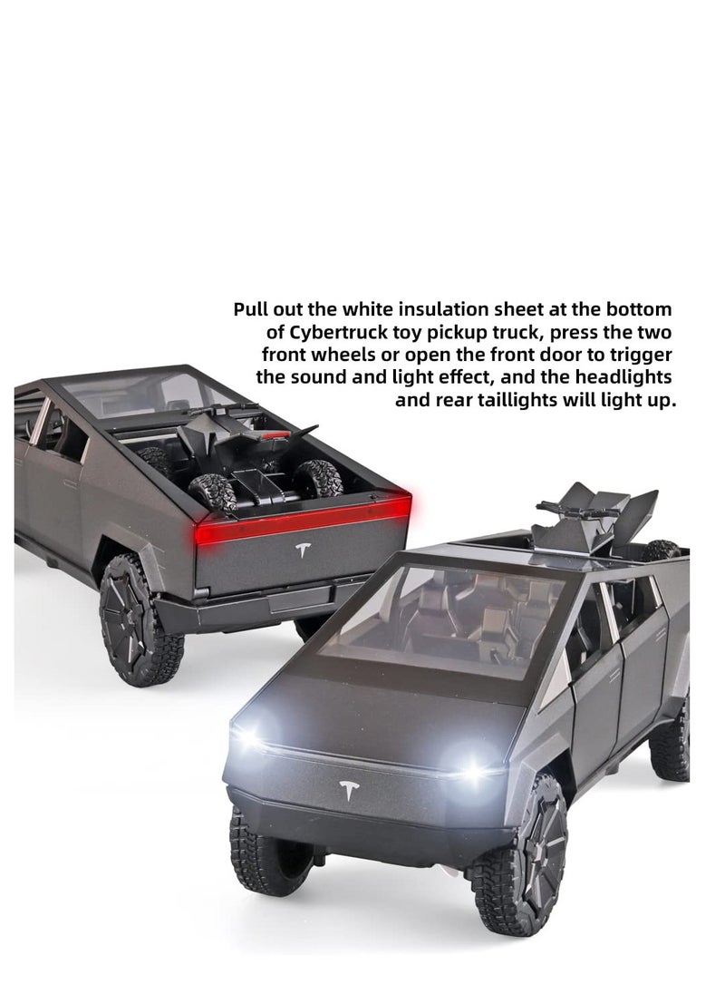 XiuWoo Boy Toy Pickup Truck 1/24 Die-cast Metal Model Car, with Sound and Light, Pull Back, Suitable for Children Aged 3 and Above as Birthday Gifts (Gray, Equipped with Beach Motorcycle)  - Image 5