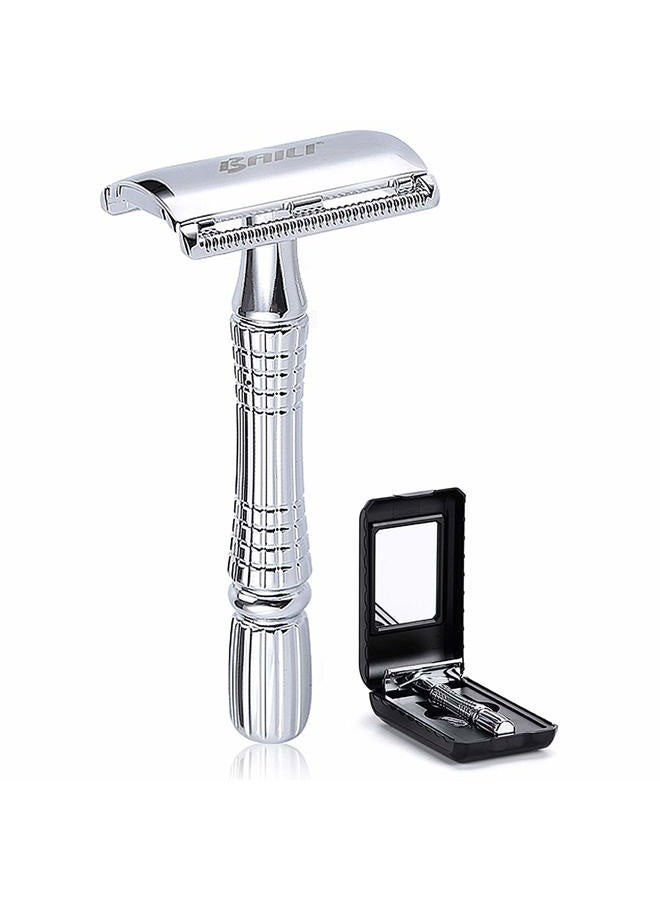 BAILI Classic 3-Piece Double Edge Safety Razor Wet Shaving for Men Women with Platinum Blade and Mirrored Travel Case BD176  - Image 1