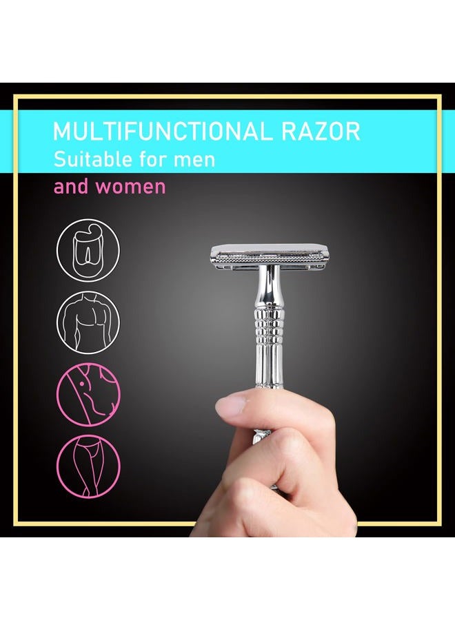 BAILI Classic 3-Piece Double Edge Safety Razor Wet Shaving for Men Women with Platinum Blade and Mirrored Travel Case BD176  - Image 2