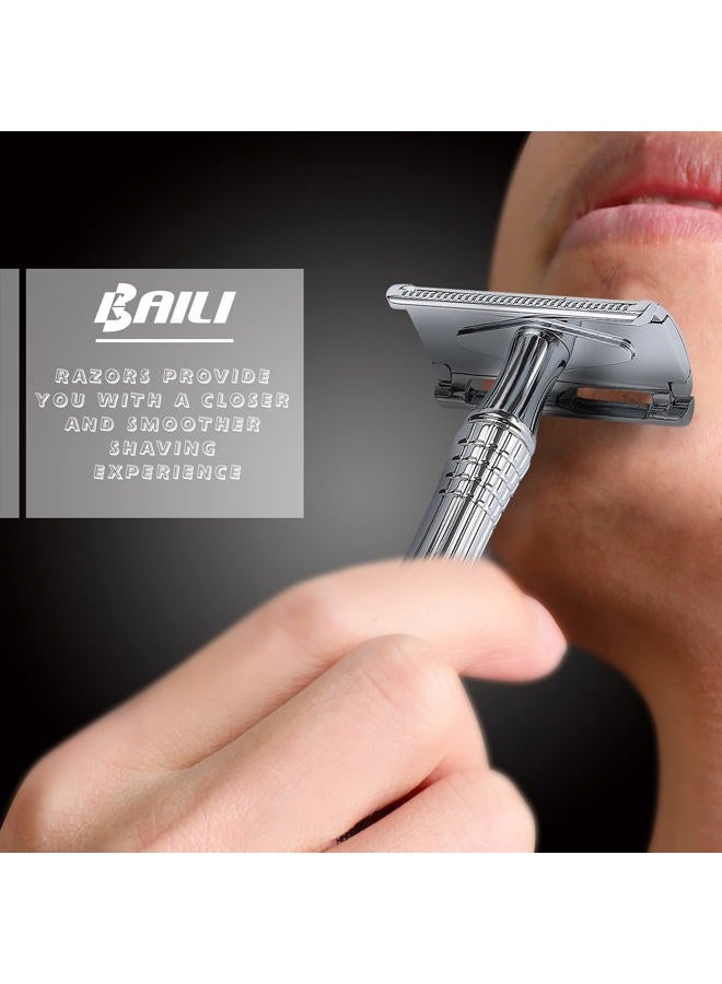 BAILI Classic 3-Piece Double Edge Safety Razor Wet Shaving for Men Women with Platinum Blade and Mirrored Travel Case BD176  - Image 3