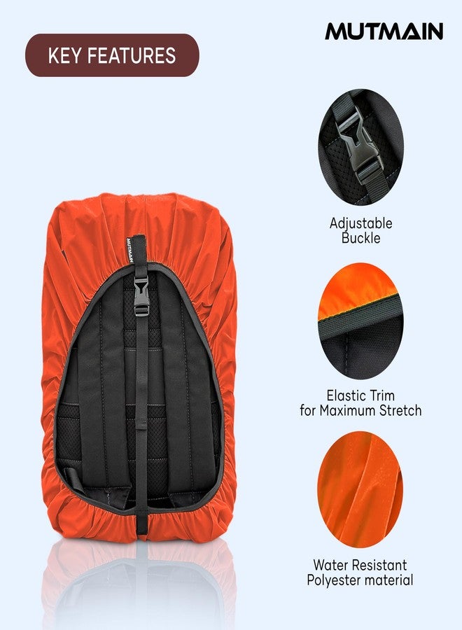 MUTMAIN Bag Cover Waterproof 25L to 35L PU Coated Rain Cover for Backpack with Adjustable Buckle, Dust Proof School Bag, Laptop Bag, Office Bag Cover (Orange) - Image 2