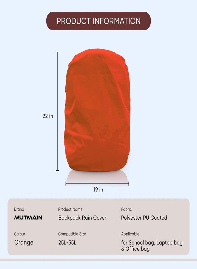 MUTMAIN Bag Cover Waterproof 25L to 35L PU Coated Rain Cover for Backpack with Adjustable Buckle, Dust Proof School Bag, Laptop Bag, Office Bag Cover (Orange) - Image 3