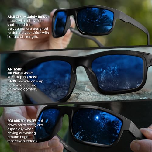 Edge نظارات شمسية أمان EDGE Defiance Z87 Wayfarer (أسود غير لامع، مرآة زرقاء دقيقة مستقطبة) ، نظارات أمان مستقطبة، مقاومة للكسر، مطابقة لمعايير ANSI لنظارات الرجال… - Image 4
