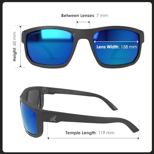 Edge نظارات شمسية أمان EDGE Defiance Z87 Wayfarer (أسود غير لامع، مرآة زرقاء دقيقة مستقطبة) ، نظارات أمان مستقطبة، مقاومة للكسر، مطابقة لمعايير ANSI لنظارات الرجال… - Image 5