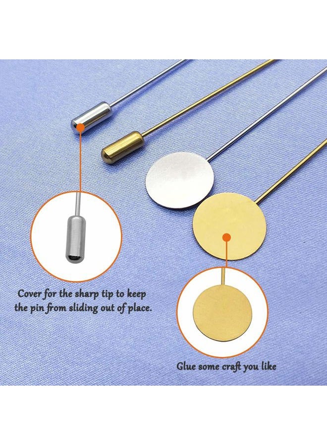 Oubaka 60Pcs Flat Round Tray Lapel Pin,Stainless Steel Safety Pins Stick Pins Brooch Pin Needle Suit Tie Hat pin Scarf Badge for DIY Costume Jewellery Making Accessories - Image 4