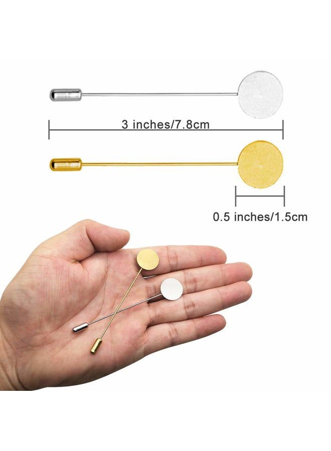 Oubaka 60Pcs Flat Round Tray Lapel Pin,Stainless Steel Safety Pins Stick Pins Brooch Pin Needle Suit Tie Hat pin Scarf Badge for DIY Costume Jewellery Making Accessories - Image 5