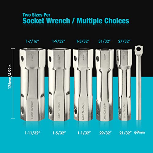 DURATECH Shower Valve Socket Wrench Set with Bar Handle for Removing Tub & Shower Valve，5-Piece, includes 21/32”x 27/32”, 29/32”x 31/32”, 1-1/32” x1-3/32”, 1-5/32”x1-9/32”, 1-11/32”x 1-7/16” - Image 2