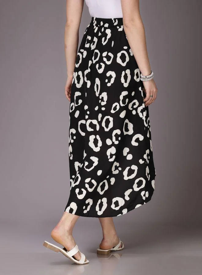 مرفوعة Women Flared Casual Animal Print Asymmetric Skirt