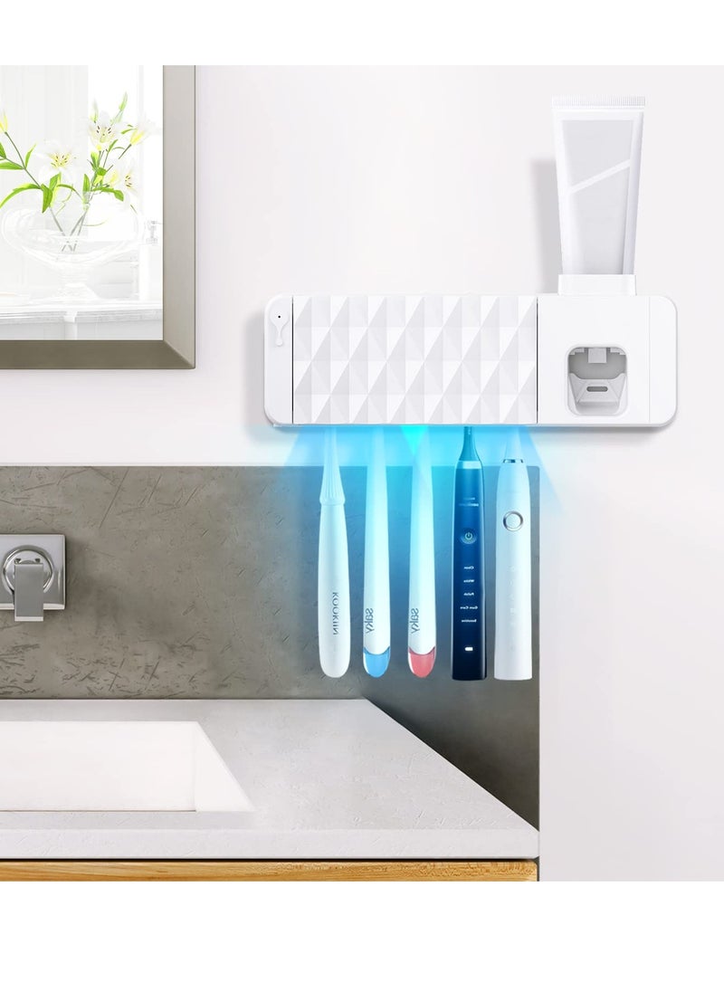 Excefore - Wall Mounted Disinfection Toothbrush Holder with Automatic Toothpaste Dispenser, 5 Toothbrush Slots & Timing Function, Battery-Powered, Keeps Your Toothbrush Hygienic (White) - Image 1