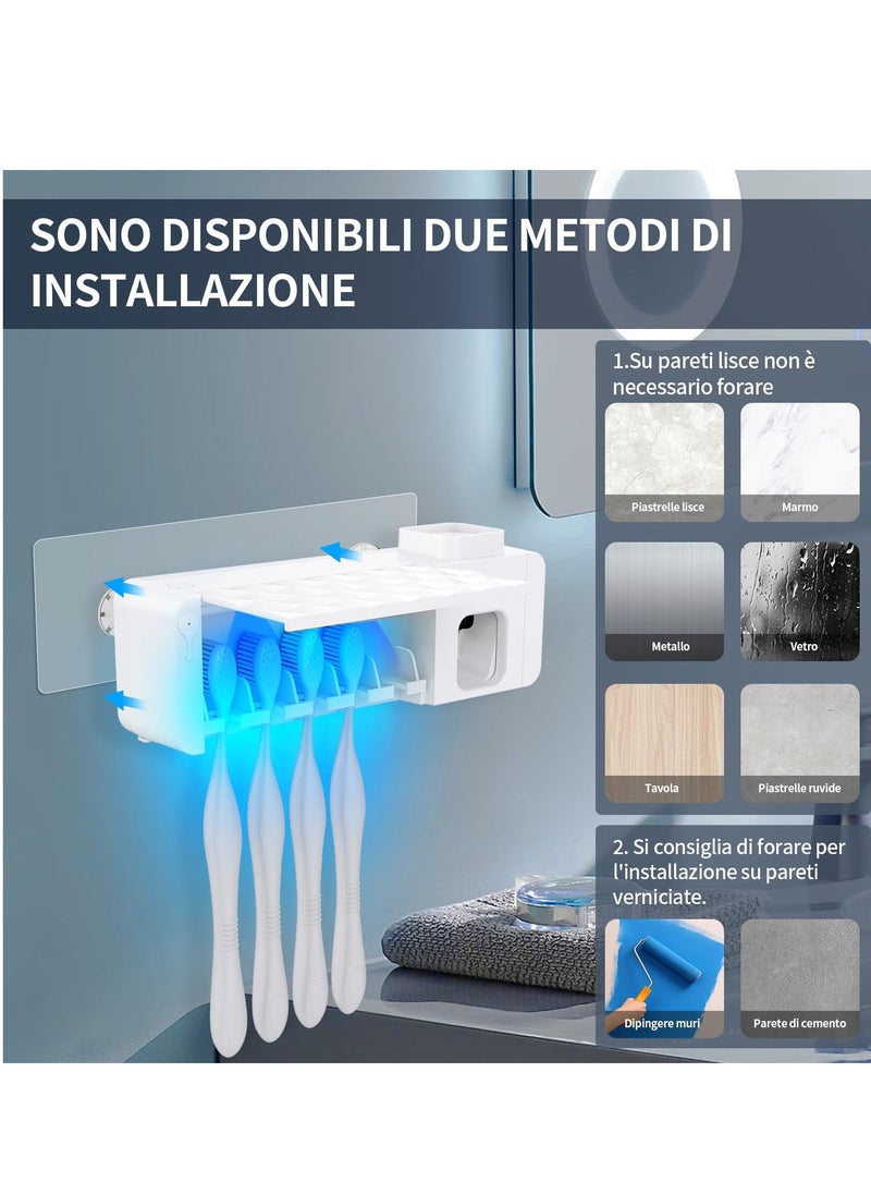 Excefore - Wall Mounted Disinfection Toothbrush Holder with Automatic Toothpaste Dispenser, 5 Toothbrush Slots & Timing Function, Battery-Powered, Keeps Your Toothbrush Hygienic (White) - Image 1