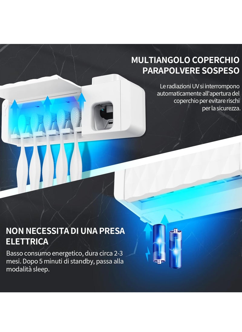 Excefore - Wall Mounted Disinfection Toothbrush Holder with Automatic Toothpaste Dispenser, 5 Toothbrush Slots & Timing Function, Battery-Powered, Keeps Your Toothbrush Hygienic (White) - Image 1