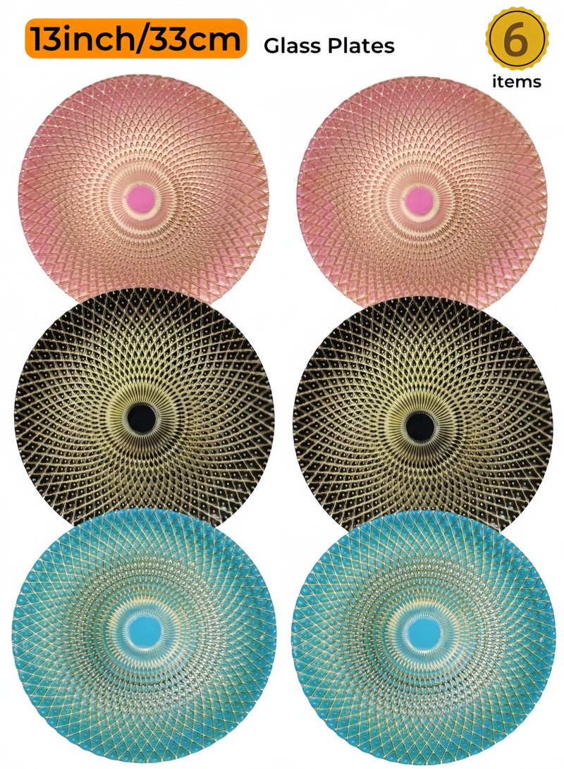 نيهاو مجموعة أطباق زجاجية مكونة من 6 قطع، تتضمن 6 × 13 بوصة، مجموعات أدوات مائدة، صديقة للمجمد/ صديقة للبيئة ودرجة الغذاء مع 3 ألوان، مناسبة للمنزل والحفلات وطبق الحلوى وطبق الفاكهة وطبق العشاء - 33 سم - Image 1