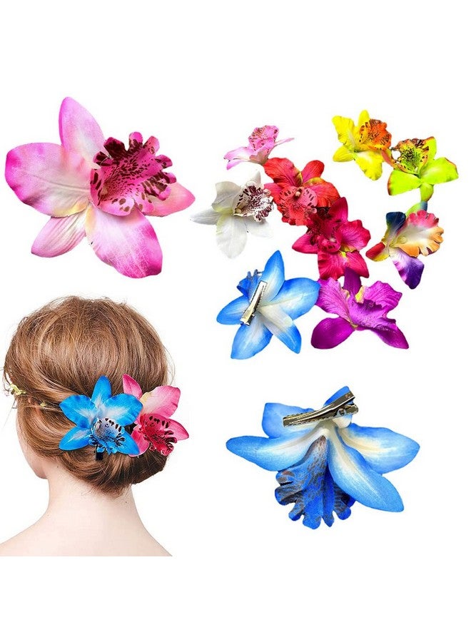 Quupy 12Pcs Bohemian Flower Hairpin Colourful Hawaiian Flowers Orchid Flower Crocodile Hair Clips For Lady Women Girls Bridal Wedding Party Beach Hair Style Accessories - Image 2