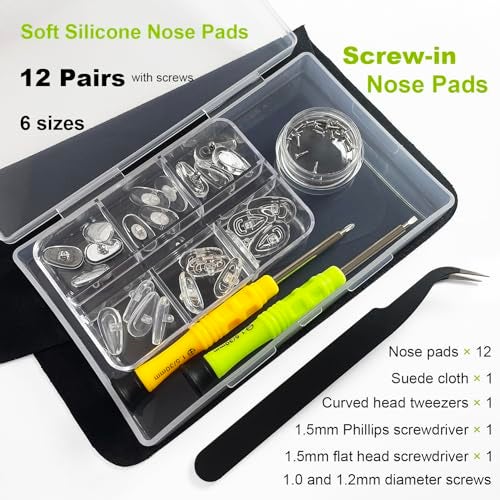 PTSLKHN Screw-in Eyeglass Nose Pads, Glasses Nose Pads Replacement Kit, 12 Pairs of Soft Silicone Nose Pads for Eye Glasses, Sunglasses and Presbyopes - Image 2
