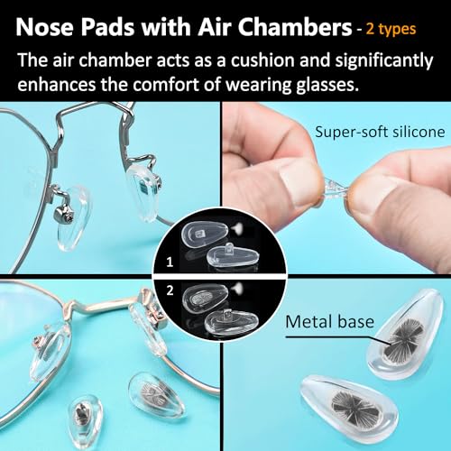 PTSLKHN Screw-in Eyeglass Nose Pads, Glasses Nose Pads Replacement Kit, 12 Pairs of Soft Silicone Nose Pads for Eye Glasses, Sunglasses and Presbyopes - Image 3