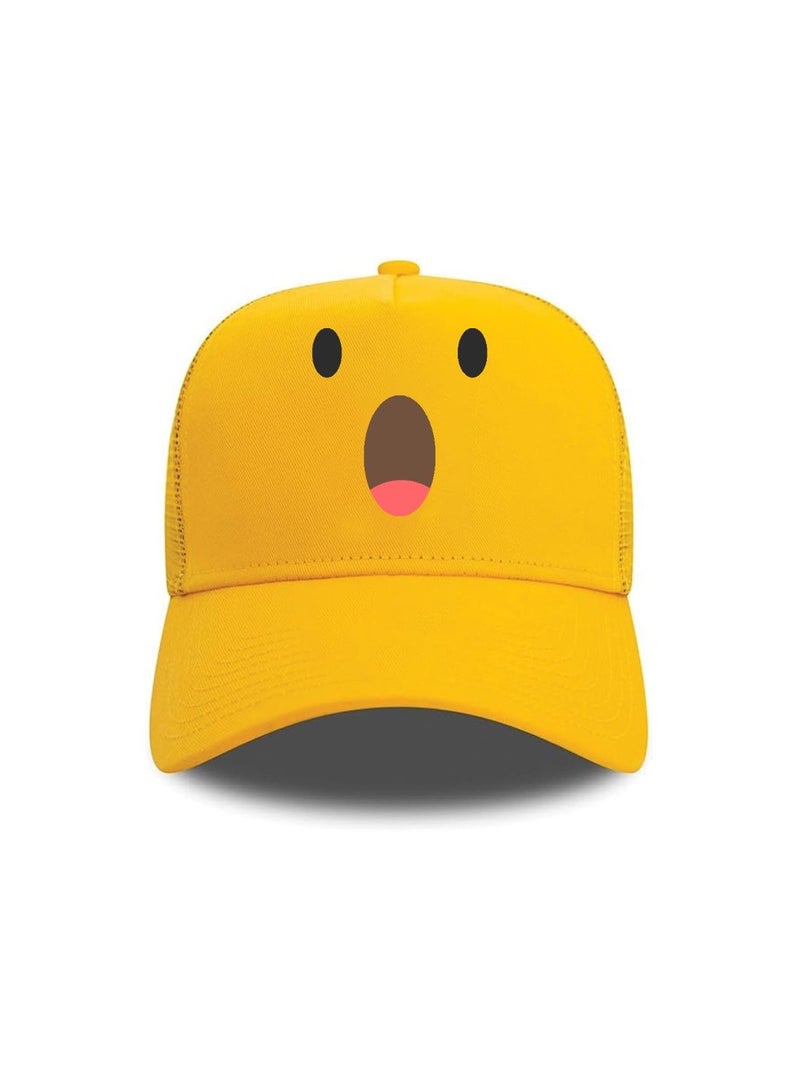 برينت شوب فور مي قبعة شبكية بوجه مبتسم باللون الأصفر للأطفال مع إغلاق بلاستيكي قابل للتعديل - قبعة بيسبول للجنسين للأولاد والبنات - مثالية للأنشطة الخارجية والرياضة - Image 3