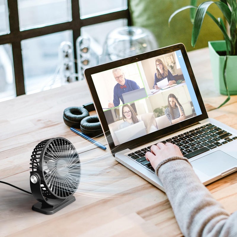 TriPole Desk Fan USB Powered 2 Pack Black Small Portable Fan, 3 Speeds Strong Airflow Mini Fan 360°Rotation Personal Fan 5.1 Inch Table Fan for Home Office Bedroom Desktop Travel, 4.9ft Cable - Image 5