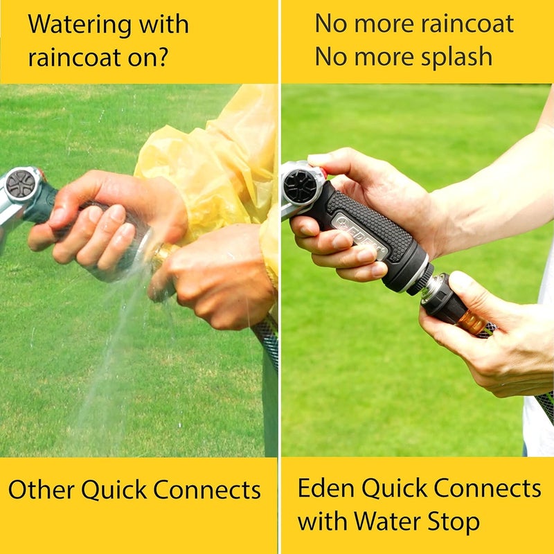 Eden 94269 Heavy Duty Metal Garden Hose Quick Connect with Water Stop Set, 4 pc - Image 4