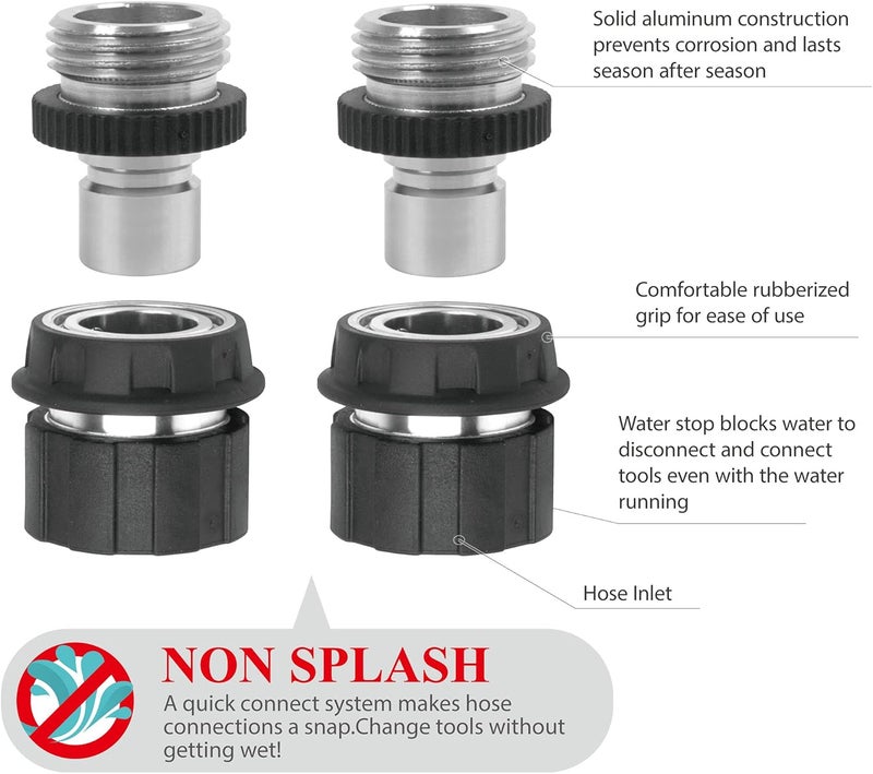 Eden 94269 Heavy Duty Metal Garden Hose Quick Connect with Water Stop Set, 4 pc - Image 2