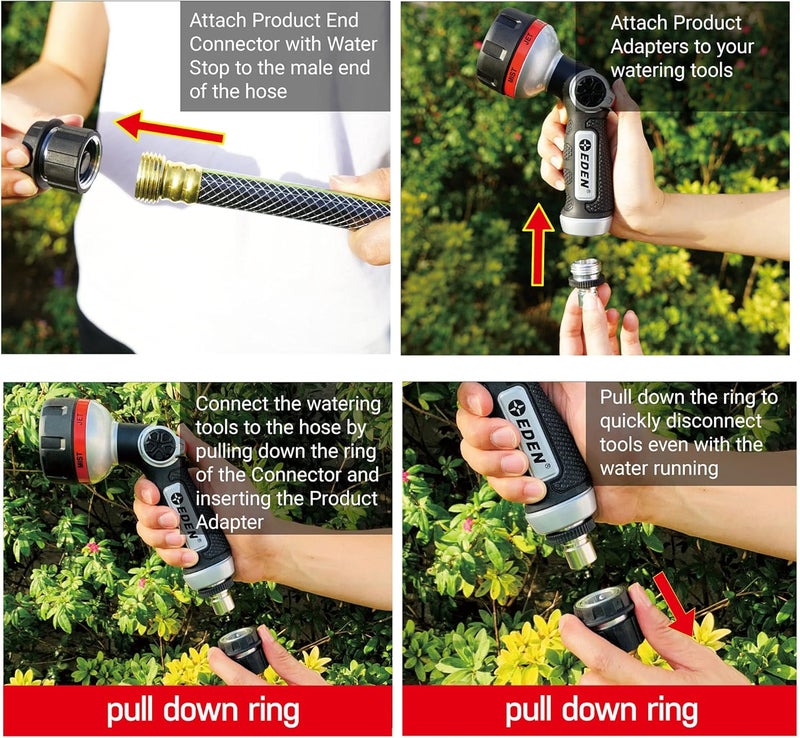Eden 94269 Heavy Duty Metal Garden Hose Quick Connect with Water Stop Set, 4 pc - Image 3