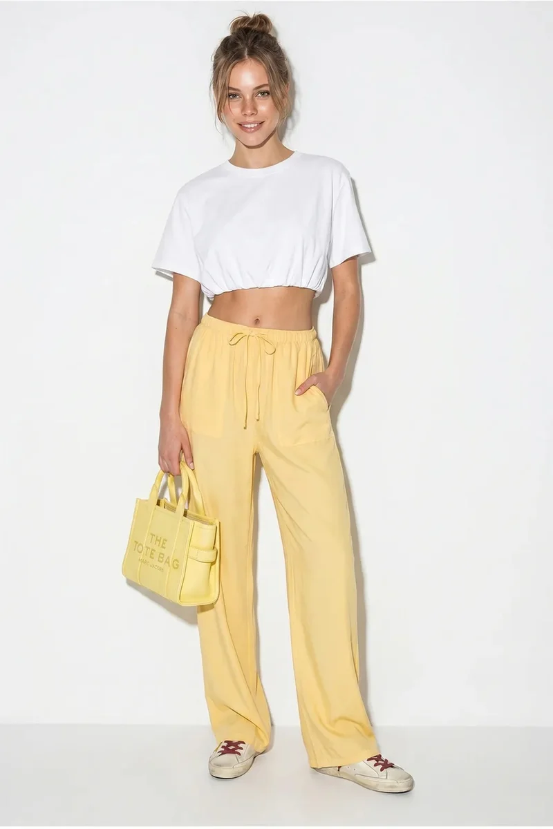 بيانكو لوتشي LUCCI Wide-leg Cotton Trousers With Drawstring Waist