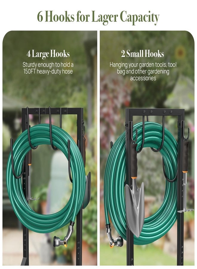 Winpull Garden Hose Holder Water Hose Holder with 4 Spikes, Freestanding Hose Hanger Outdoor Hold Stand Heavy Duty 4 Hooks Metal Garden Hose Storage Hose Reel Rack for Outside (Black) - Image 4