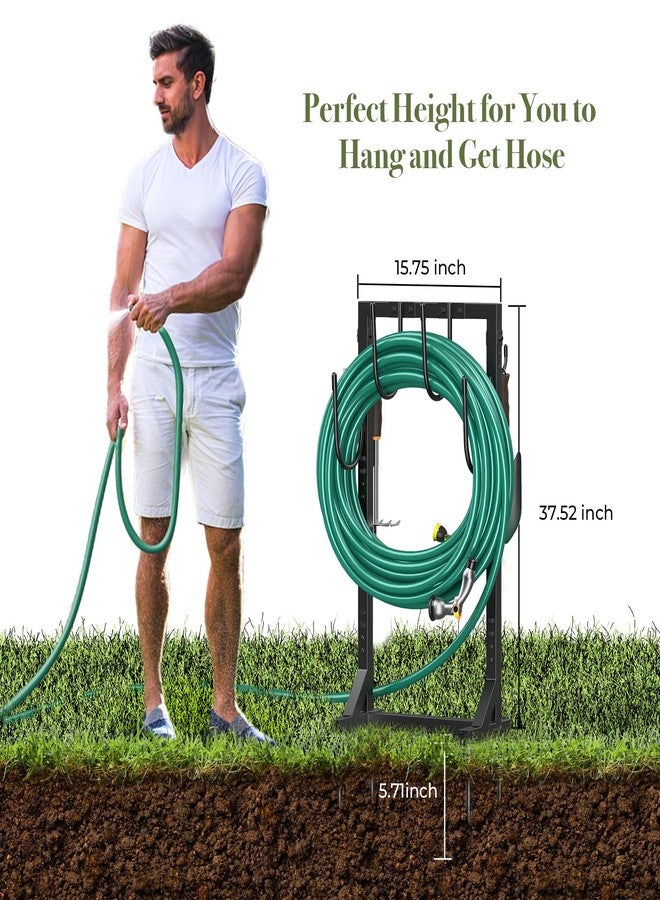 Winpull Garden Hose Holder Water Hose Holder with 4 Spikes, Freestanding Hose Hanger Outdoor Hold Stand Heavy Duty 4 Hooks Metal Garden Hose Storage Hose Reel Rack for Outside (Black) - Image 3