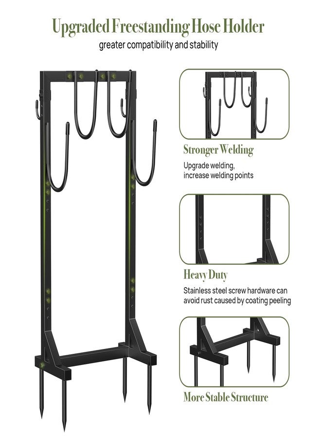 Winpull Garden Hose Holder Water Hose Holder with 4 Spikes, Freestanding Hose Hanger Outdoor Hold Stand Heavy Duty 4 Hooks Metal Garden Hose Storage Hose Reel Rack for Outside (Black) - Image 2